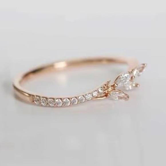 Rose Gold Cubic Zircon Delicate Leaf Rings size 7, 8 - Picture 2 of 6